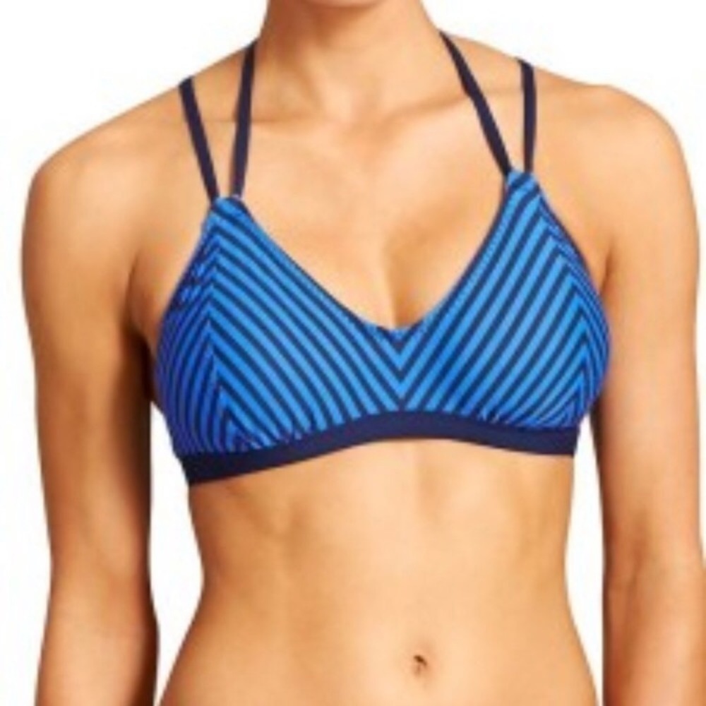 Athleta Striped Avila Bikini Swim 2 Pice Set Royal Blue Black
